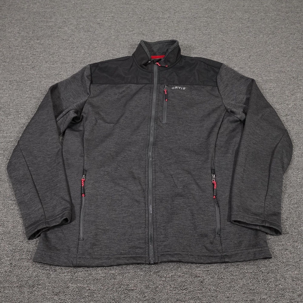 Orvis‎ Jacket Mens Medium Gray Fleece Full Zip Colorblock Hiking Outdoor Pockets